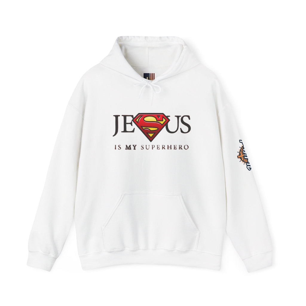 Jesus Is My Superhero Hoodie — Christian Faith Graphic Pullover Printify