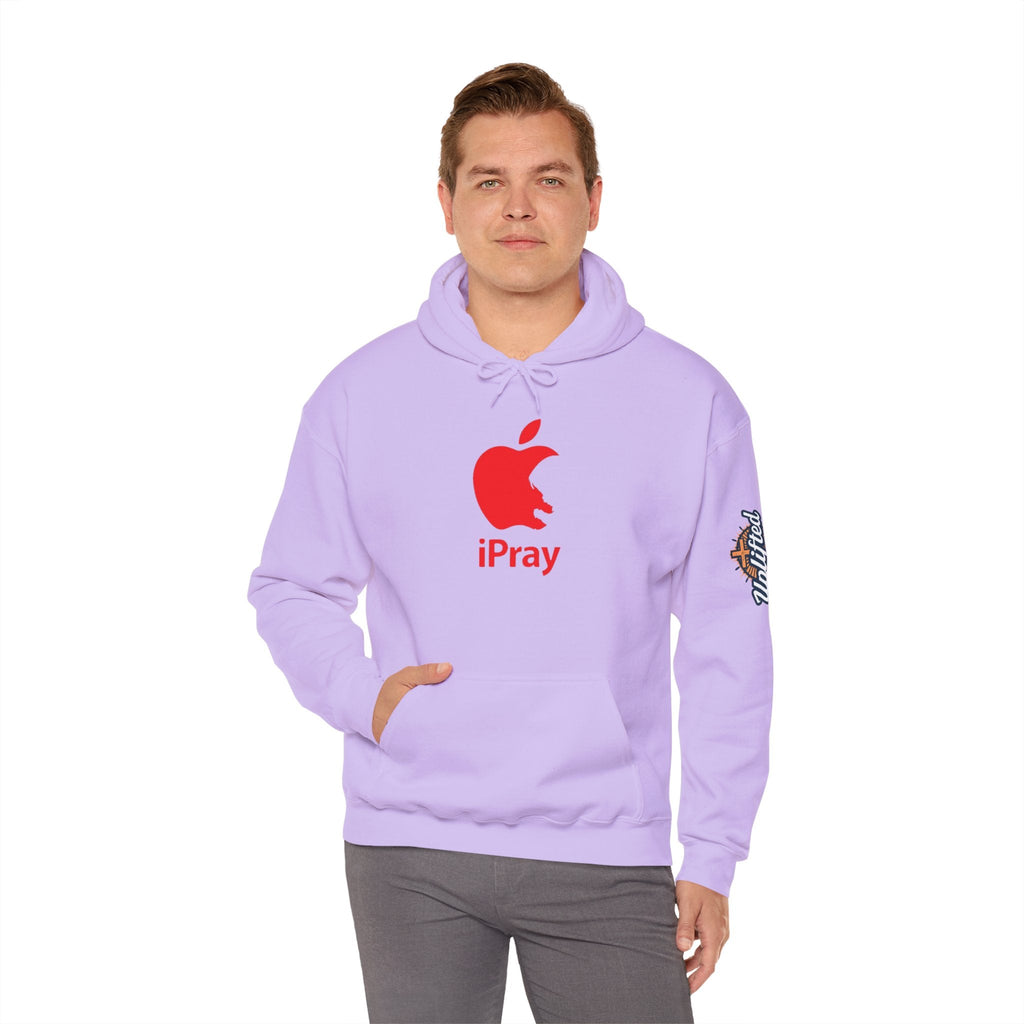 iPray Apple Logo Hoodie — Funny Christian Hoodie (Minimal Red Apple Graphic) Printify