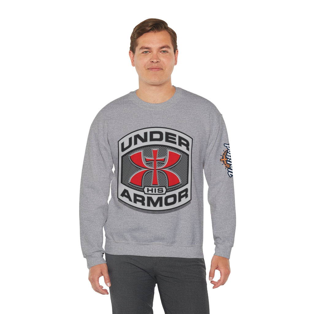 Under His Armor Crewneck Sweatshirt — Christian Faith Graphic Pullover Printify