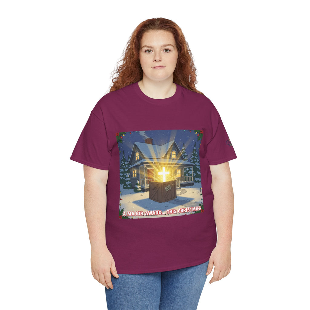 A Major Award This Christmas T-shirt – Fragile Leg Lamp Parody Cross Unboxing Christian T-shirt for Hilarious Faith & Holiday Glow Printify