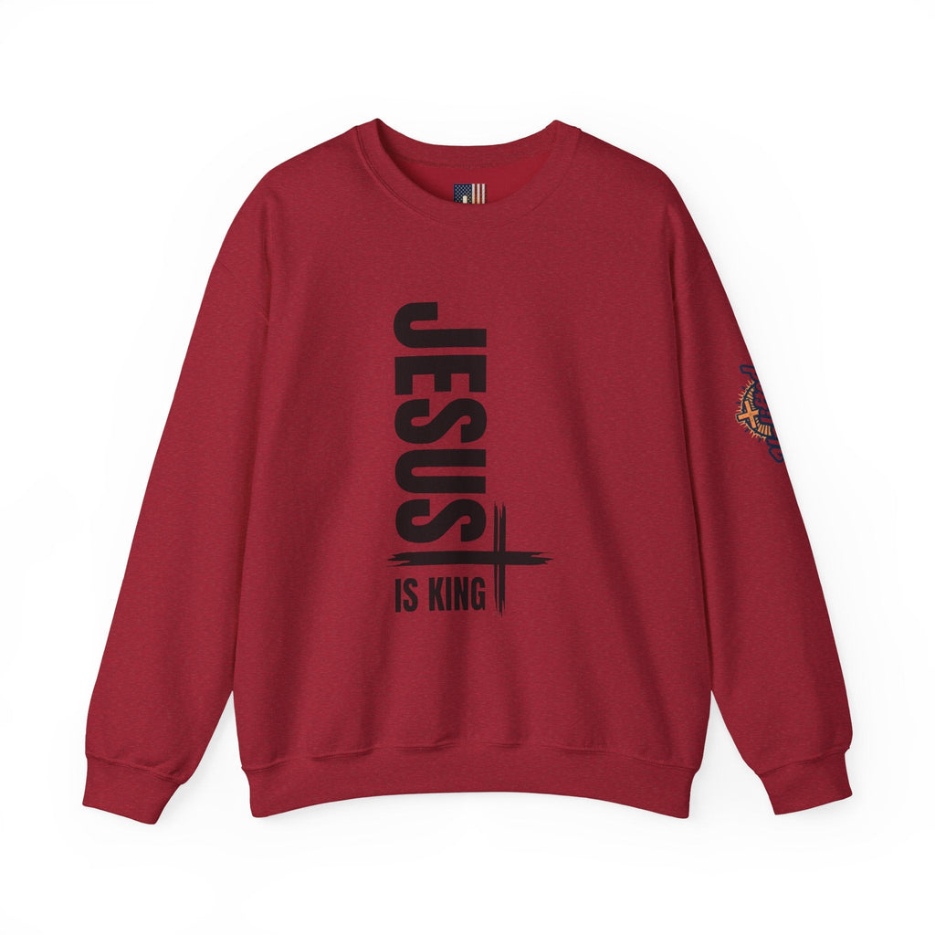 Jesus Is King Sweatshirt | Modern Typographic Cross Christian Sweatshirt Printify
