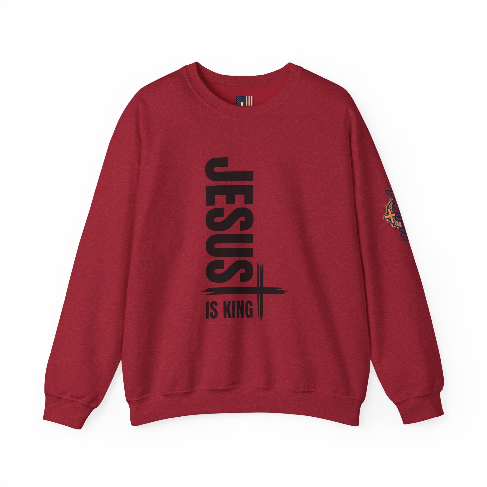 Jesus Is King Sweatshirt | Modern Typographic Cross Christian Sweatshirt Printify