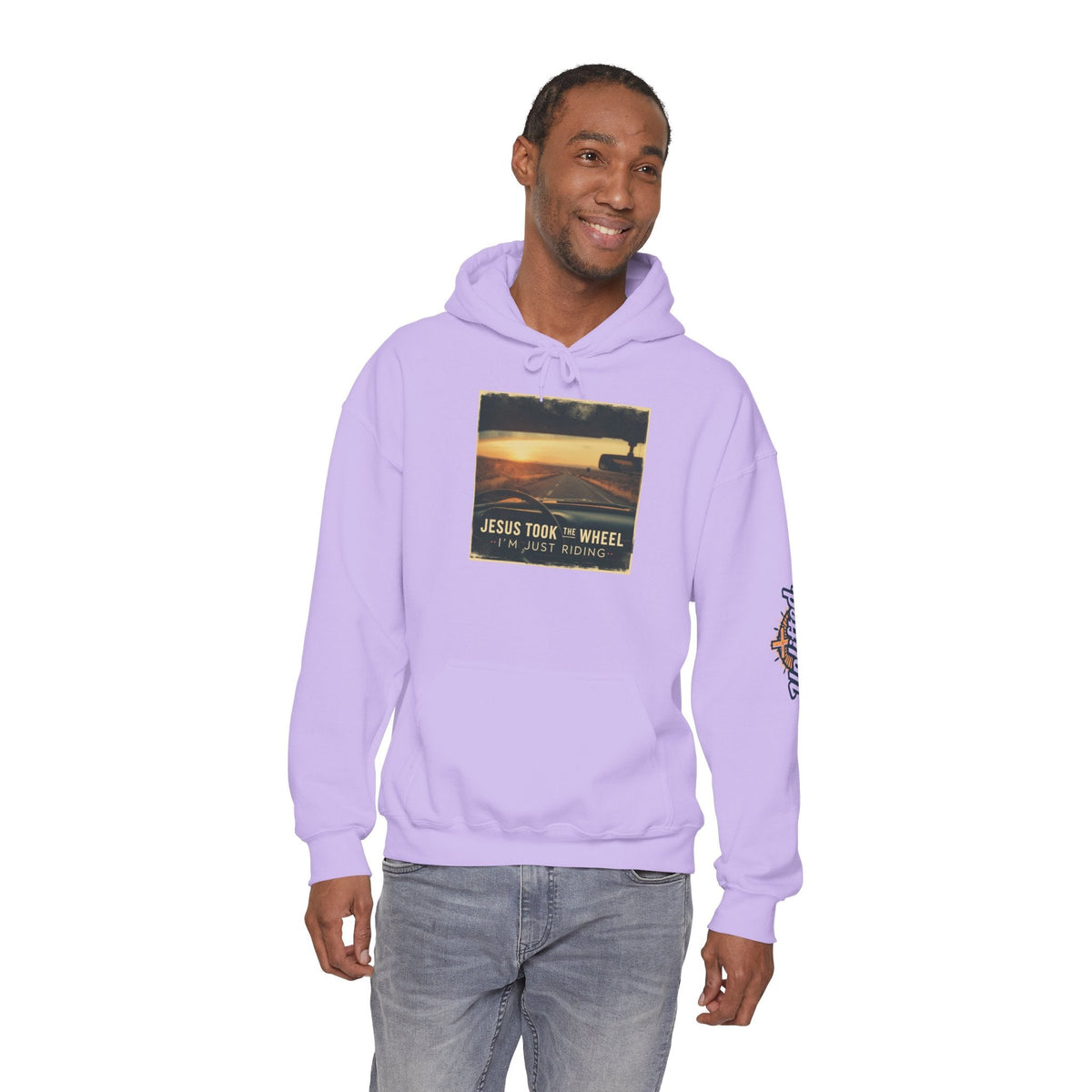 Jesus Took the Wheel I'm Just Riding Hoodie – Funny Christian Convertible Car Sweatshirt for Surrendered Faith & Humor Printify