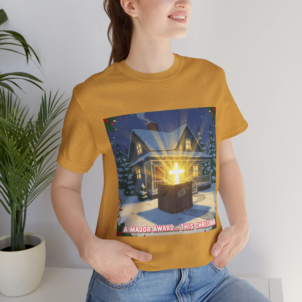 A Major Award This Christmas T-shirt – Fragile Leg Lamp Parody Cross Unboxing Christian T-shirt for Hilarious Faith & Holiday Glow Printify