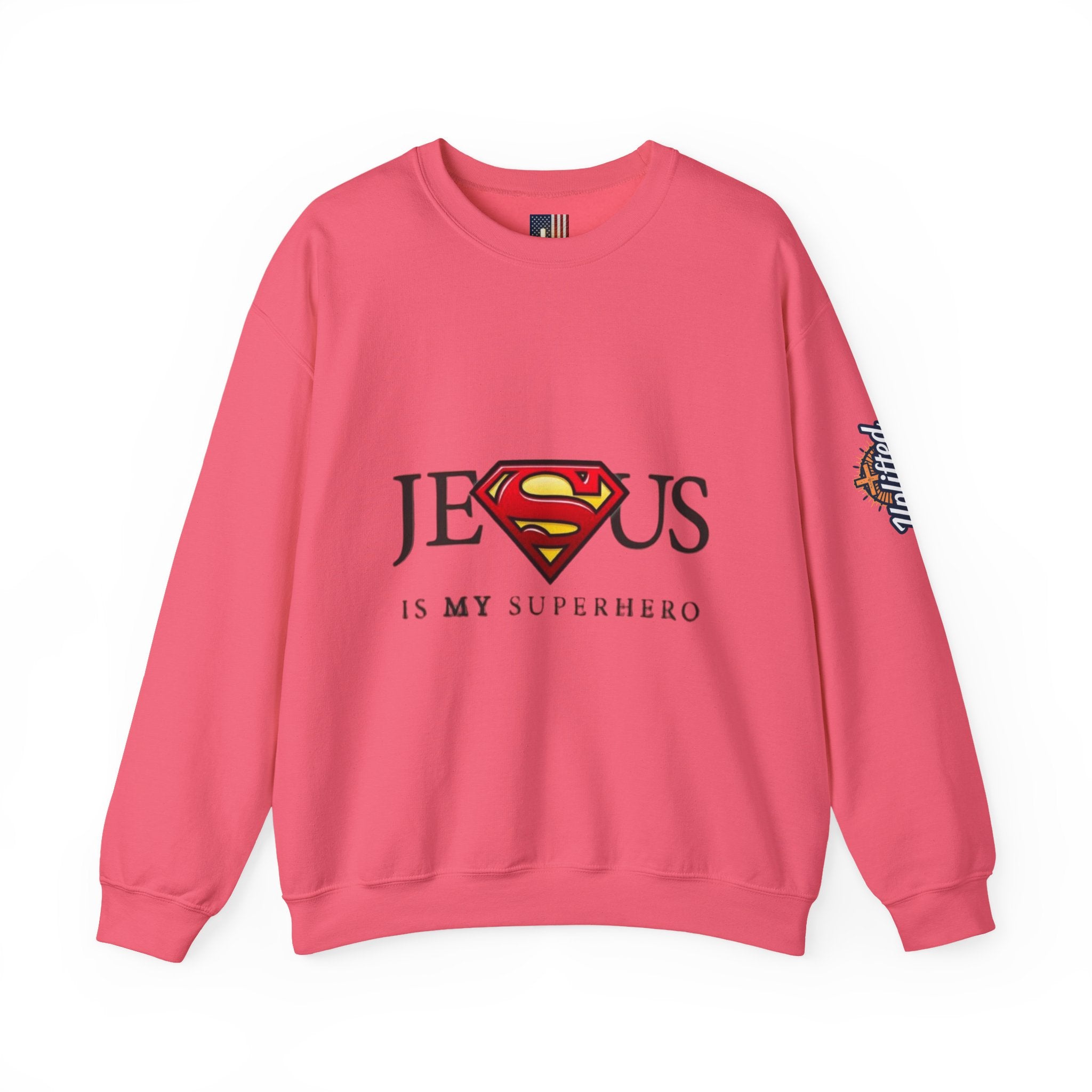 Jesus Is My Superhero Crewneck Sweatshirt Printify