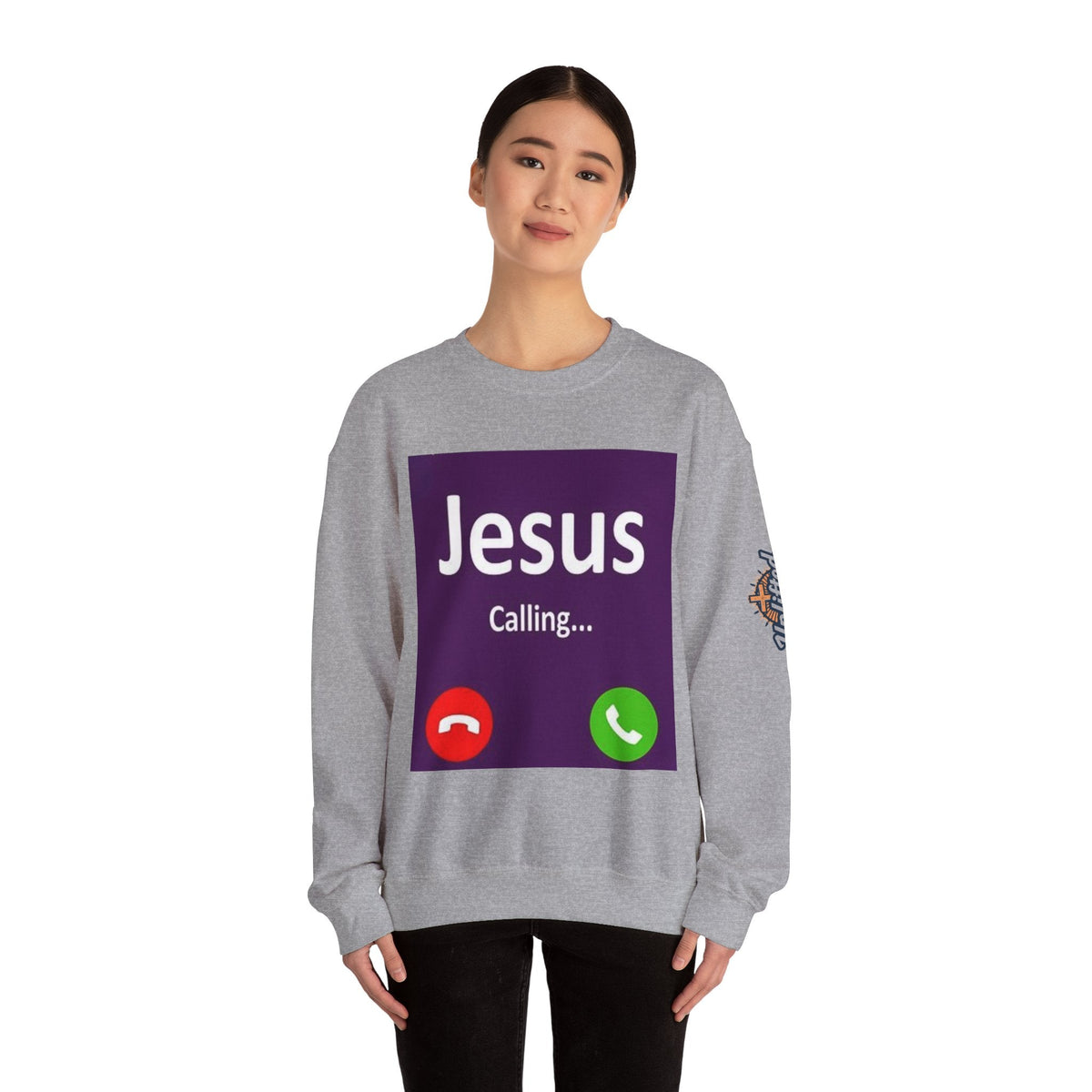 Jesus Calling Sweatshirt – Funny Cell Phone Screen Christian Sweatshirt for Divine Connection & Faith Humor Printify