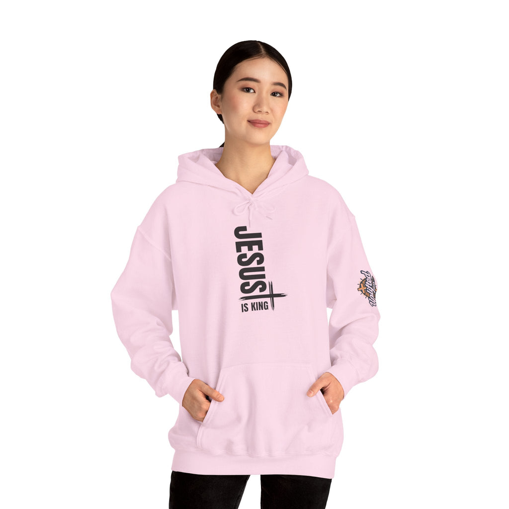 Jesus Is King Hoodie | Modern Typographic Cross Christian Hoodie Printify