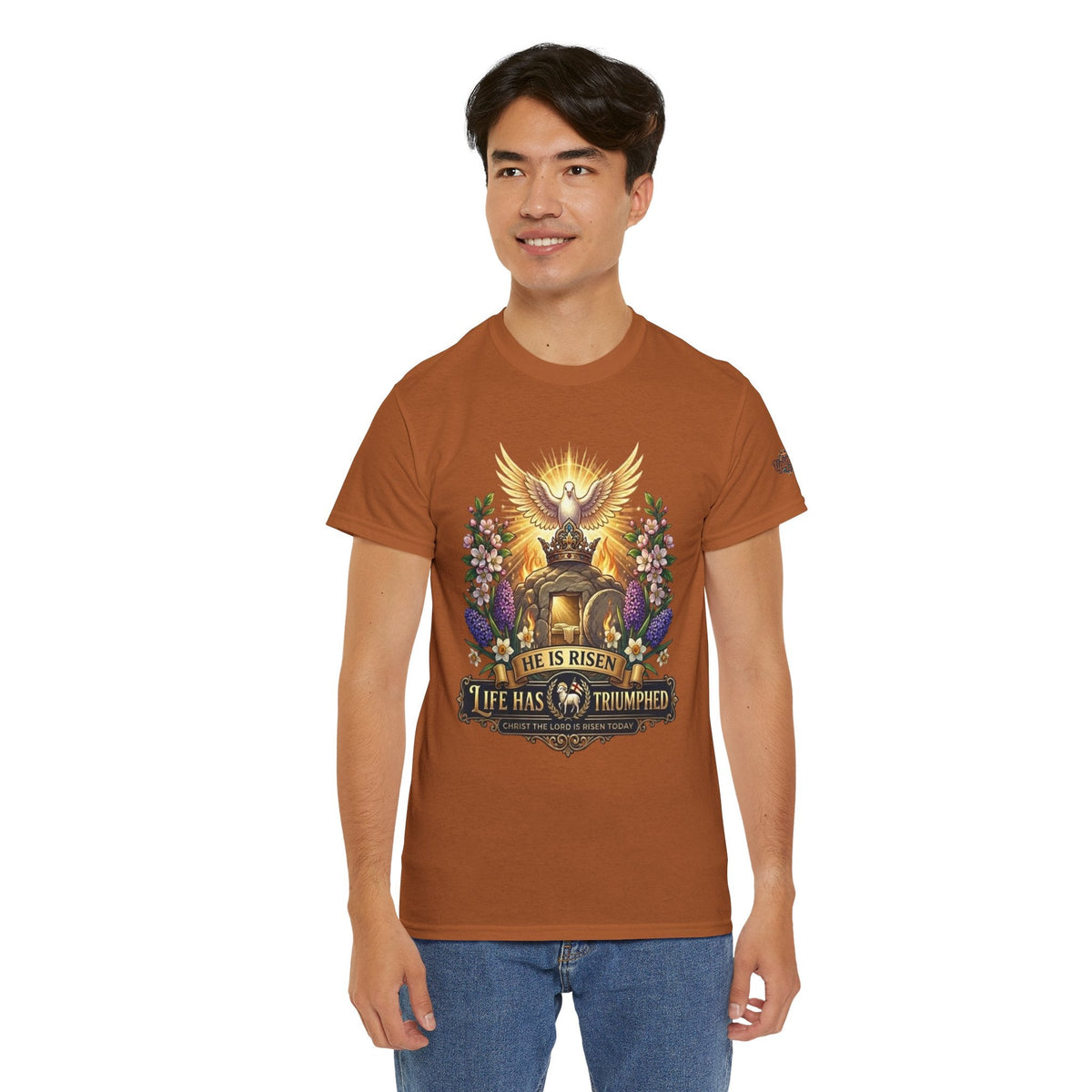 He Is Risen "Life Has Triumphed" T-Shirt — Easter Resurrection Christian Tee Printify