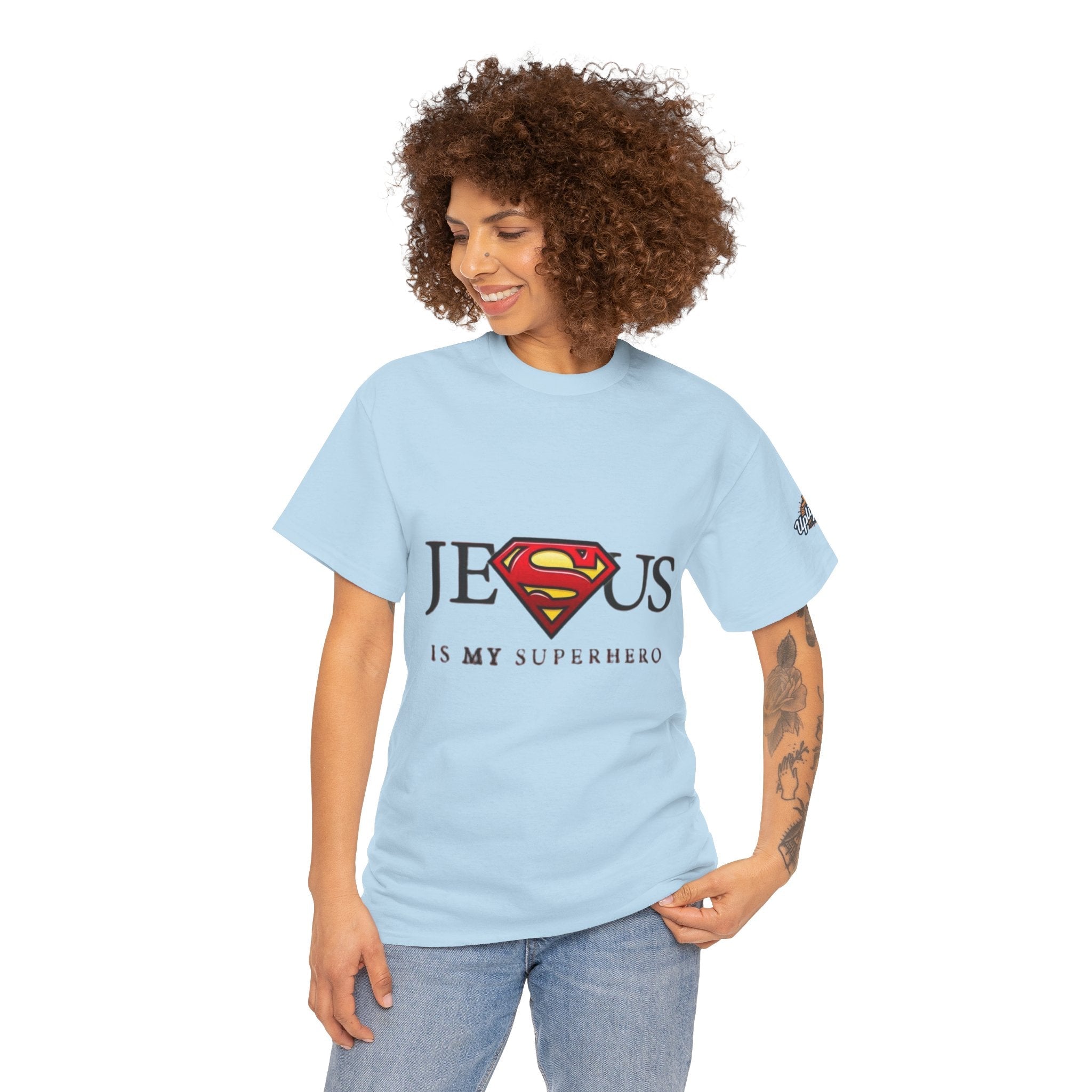 Jesus Is My Superhero T-Shirt — Faith-Based Superman-Inspired Tee Printify