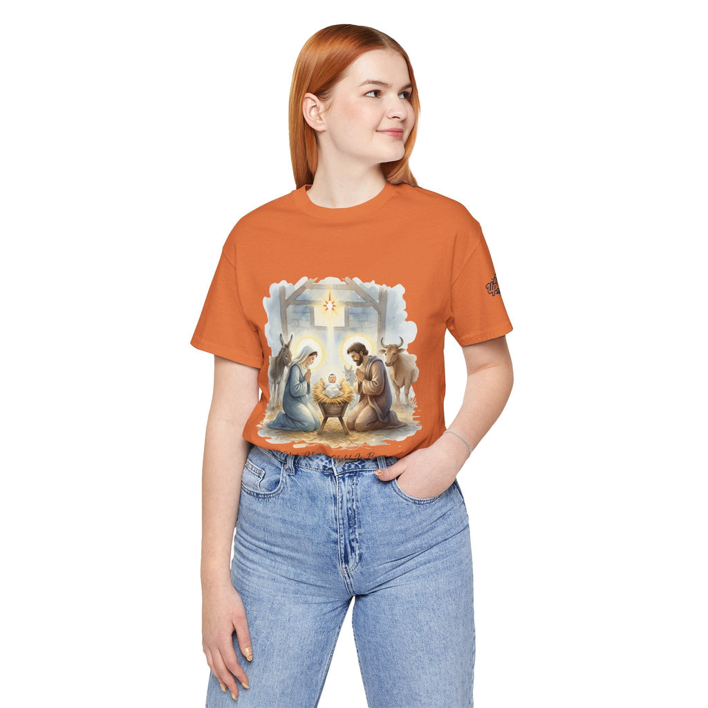 Unto Us a Child is Born T-shirt – Isaiah 9:6 Nativity Manger Scene Christian Christmas T-shirt for Holy Night Faith Printify