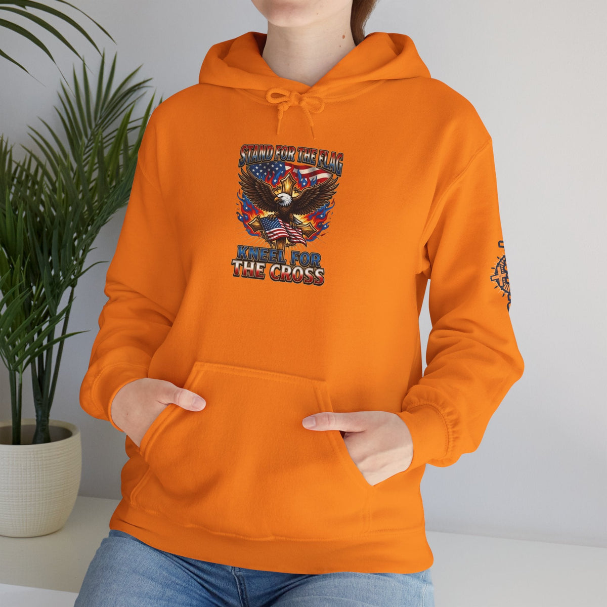Stand for the Flag Kneel for the Cross Hoodie | Patriotic Eagle Hoodie Printify