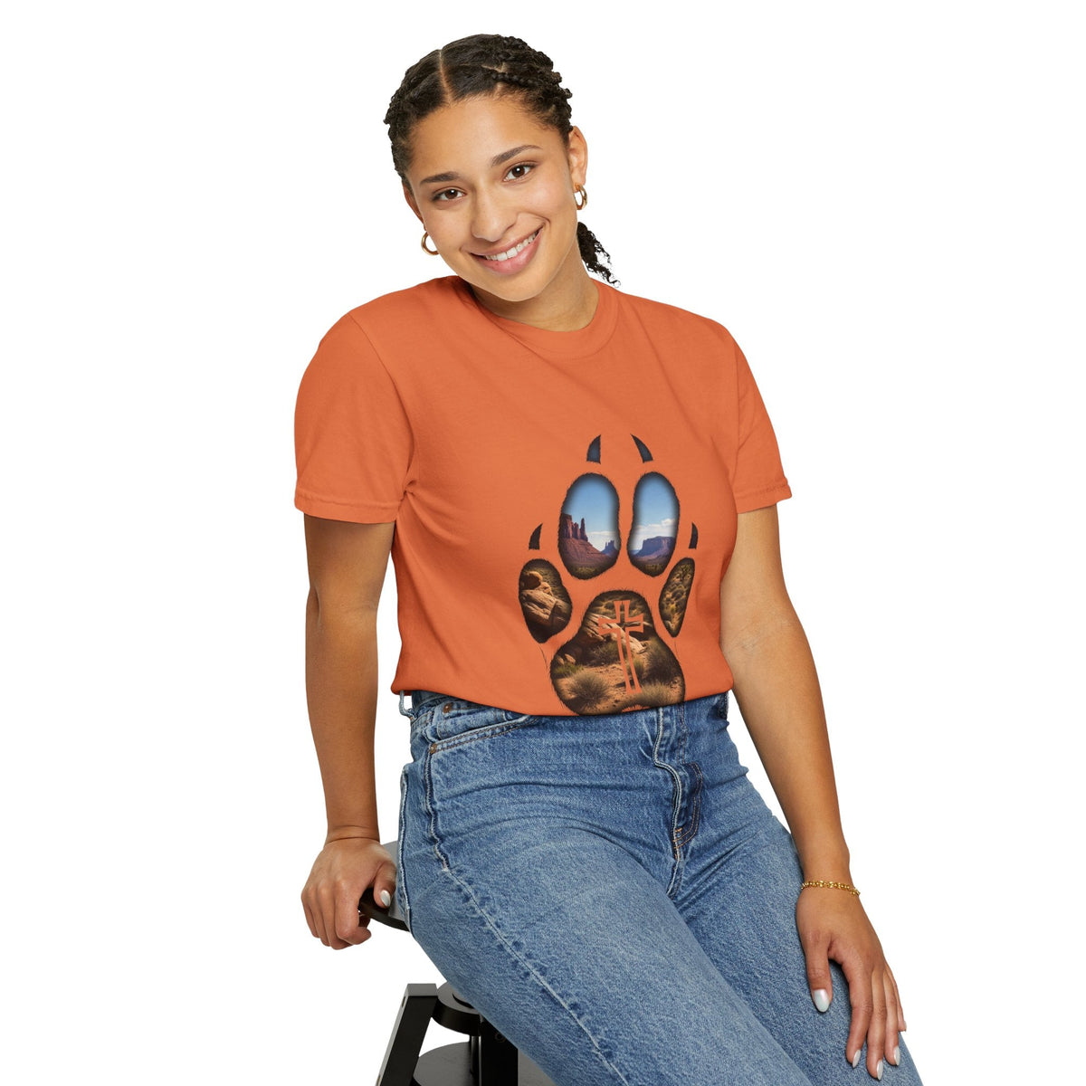 Strong and Courageous T-Shirt – Canine Pawprint Desert Joshua 1:9 Christian Tee Printify