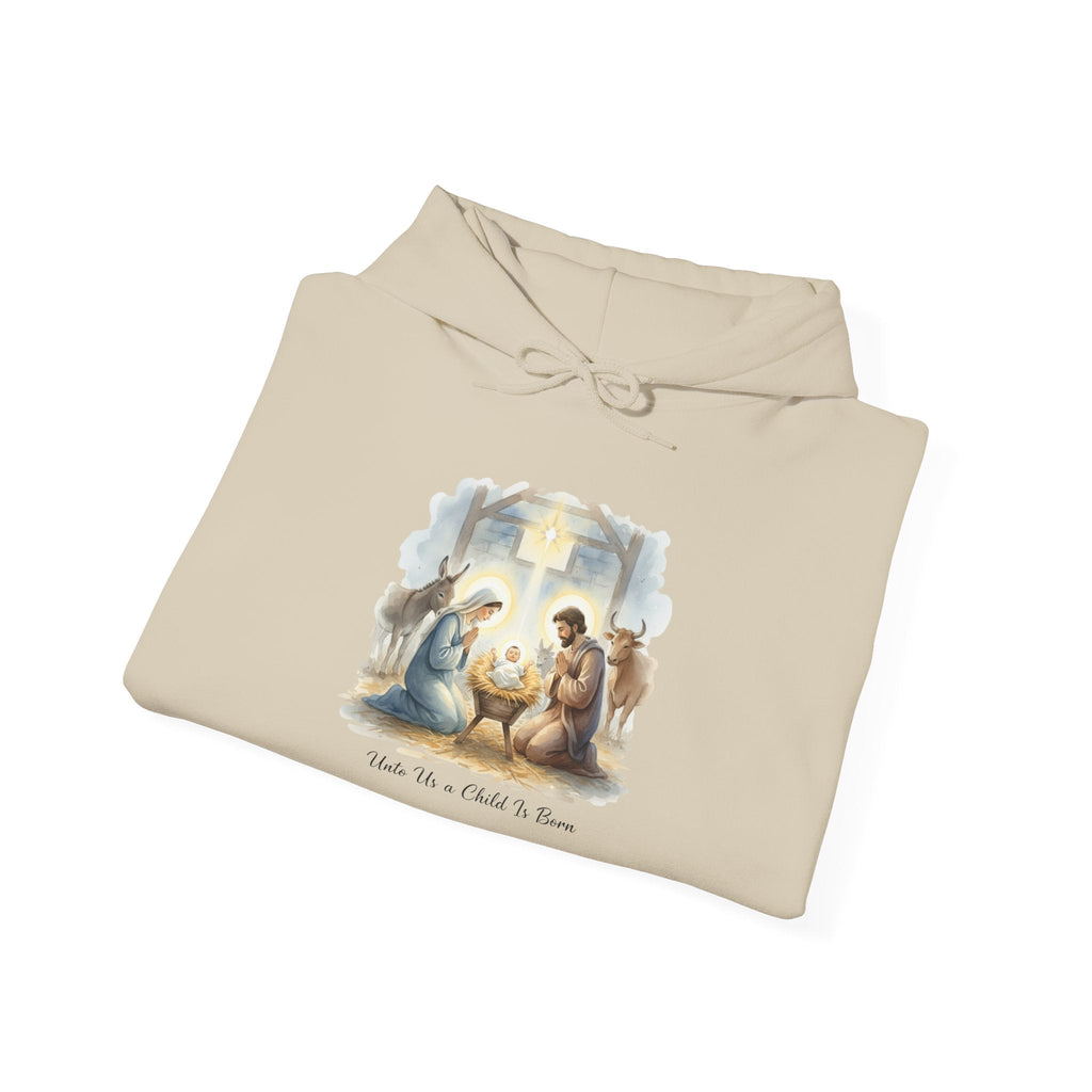 Unto Us a Child is Born Hoodie – Isaiah 9:6 Nativity Manger Scene Christian Christmas Sweatshirt for Holy Night Faith Printify