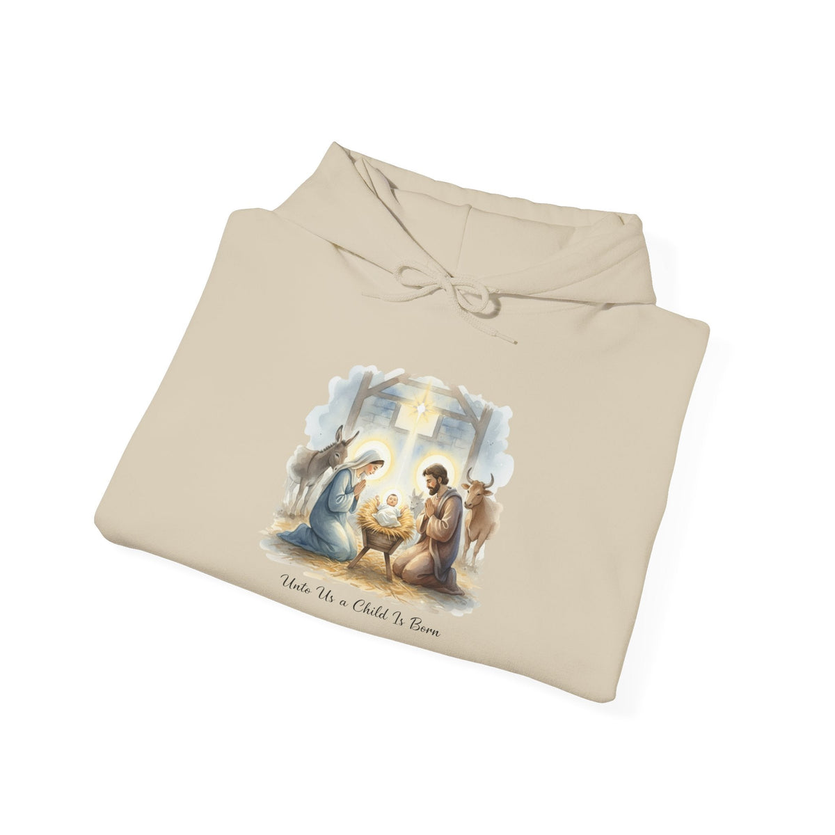 Unto Us a Child is Born Hoodie – Isaiah 9:6 Nativity Manger Scene Christian Christmas Sweatshirt for Holy Night Faith Printify