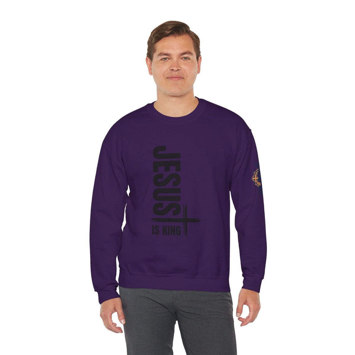 Jesus Is King Sweatshirt | Modern Typographic Cross Christian Sweatshirt Printify