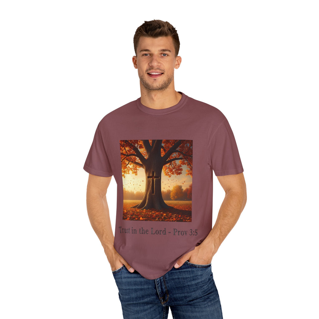 Trust in the Lord T-Shirt – Autumn Tree Christian Tee with Proverbs 3:5 Printify