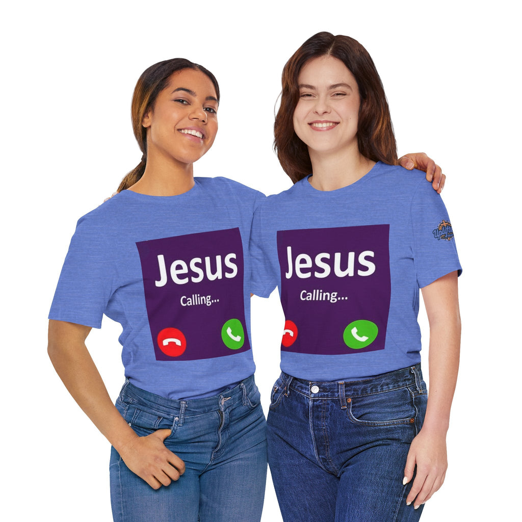 Jesus Calling T-shirt – Funny Cell Phone Screen Christian T-shirt for Divine Connection & Faith Humor Printify