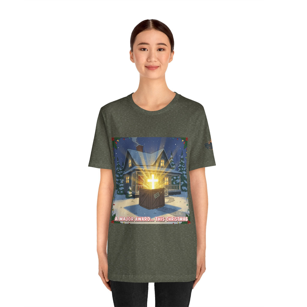 A Major Award This Christmas T-shirt – Fragile Leg Lamp Parody Cross Unboxing Christian T-shirt for Hilarious Faith & Holiday Glow Printify