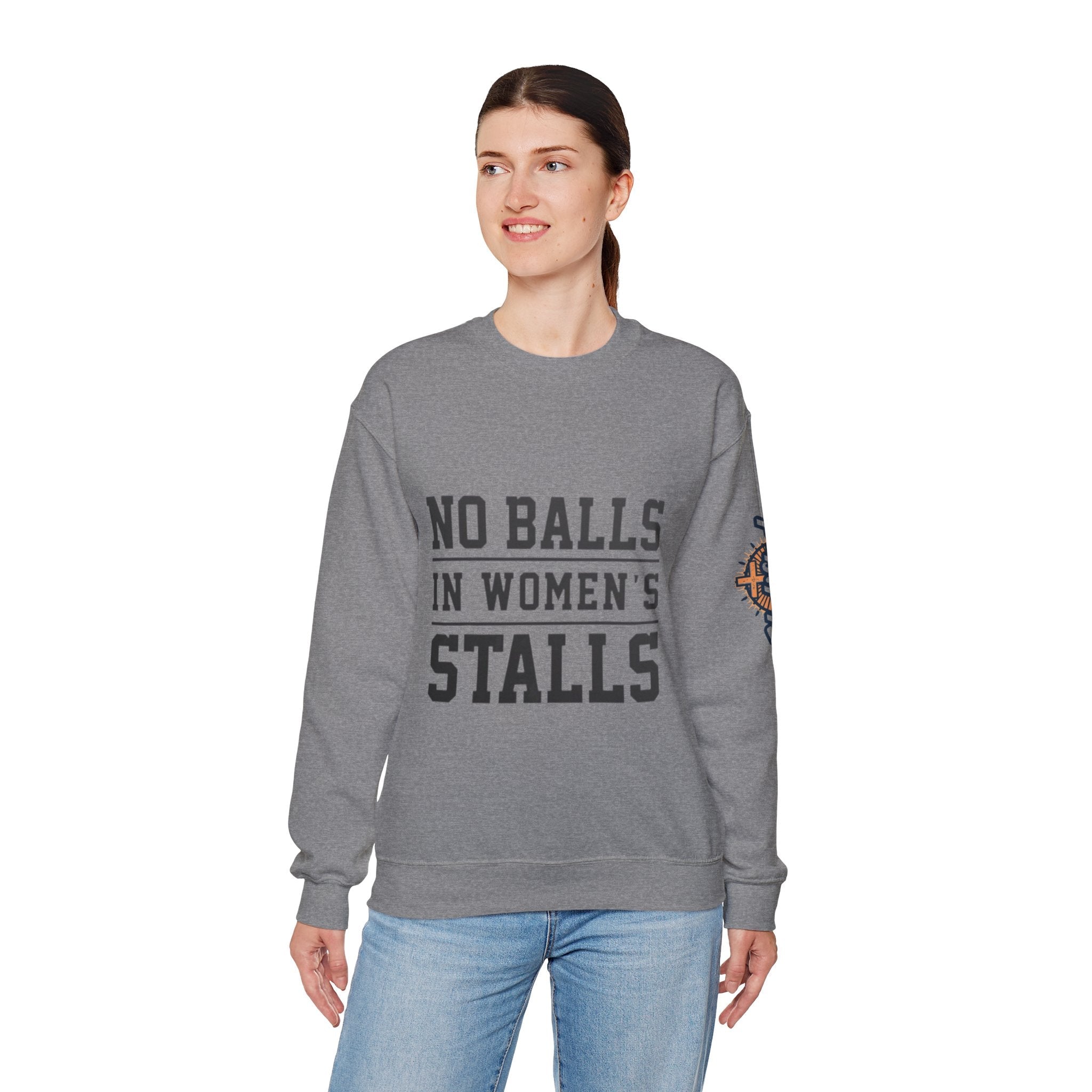 No Balls in Women's Stalls Crewneck Sweatshirt — Bold Statement Pullover Printify