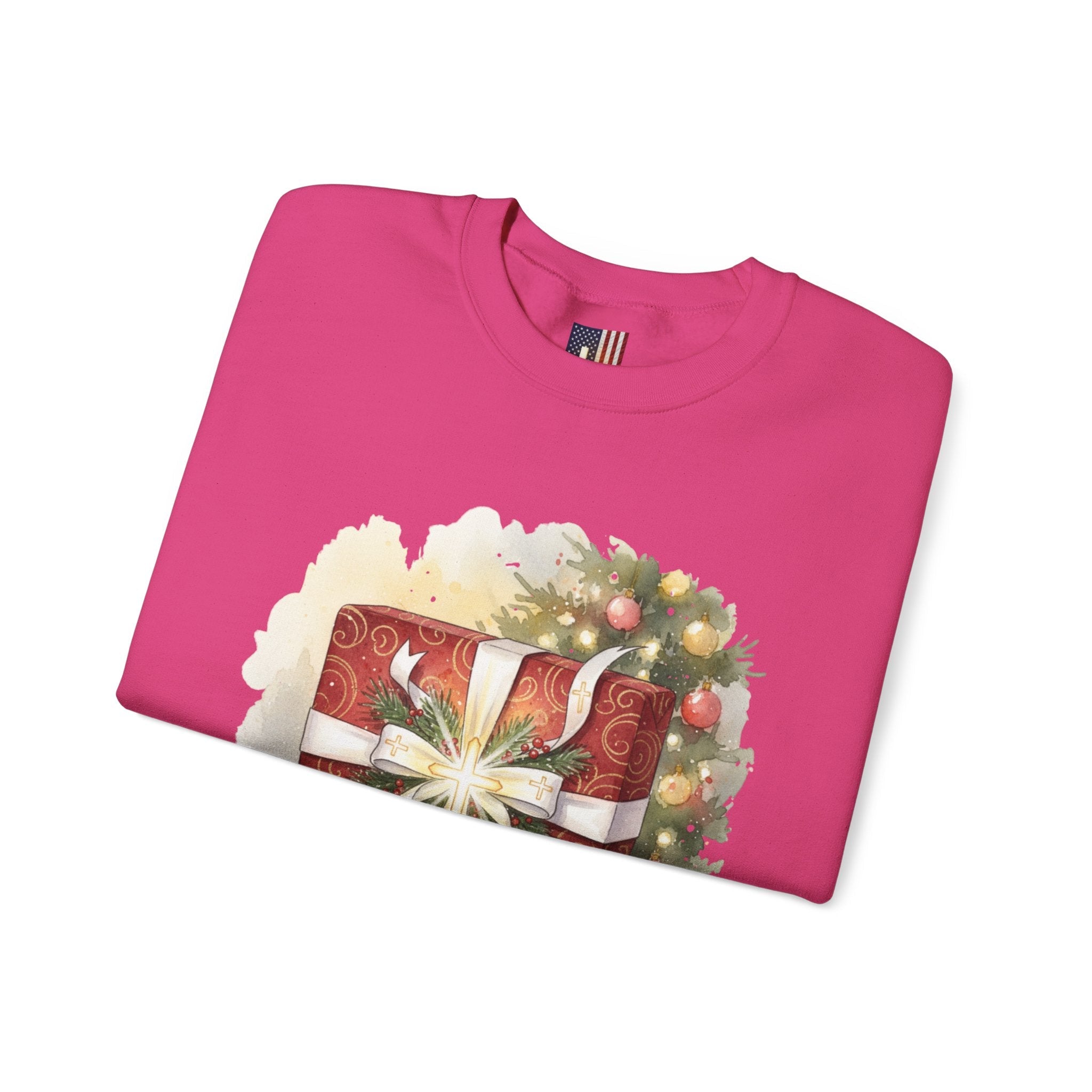 The Greatest Gift Sweatshirt – Cross Bow Present Christian Sweatshirt for Christmas Salvation & Eternal Faith Printify