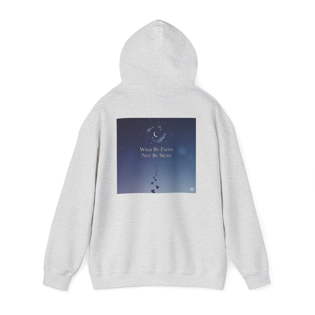 Walk by Faith, Not by Sight Hoodie – Moonlit Footprints Christian Hoodie for Cozy Nights Printify
