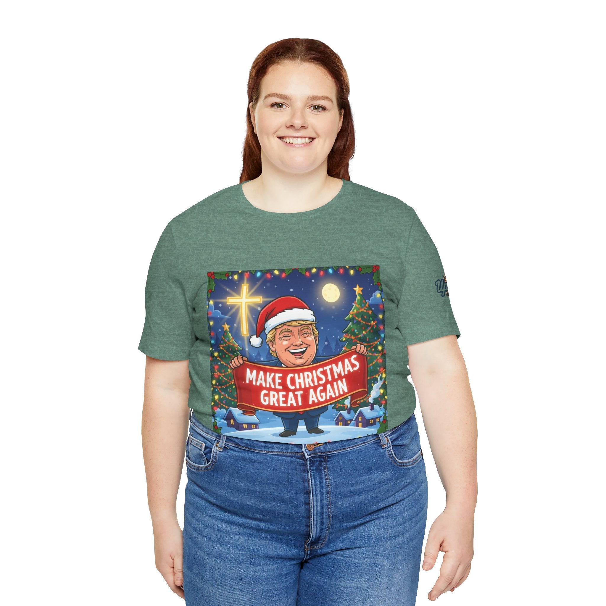 🎄 Make Christmas Great Again – Patriotic Christian Christmas T-Shirt | Bold Holiday Faith Tee | Red & White Banner Design | Uplifted Gear Printify