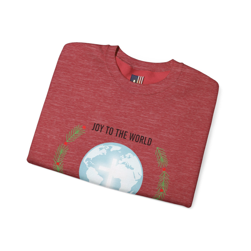 Joy to the World Sweatshirt – Wreath Earth Nativity Christian Christmas Sweatshirt for Isaiah 9:6 Holiday Faith & Festive Joy Printify