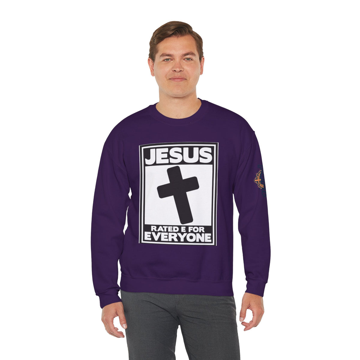 Jesus, Rated E for Everyone Sweatshirt - Gamer Faith Sweatshirt - Christian Video Game Parody Printify