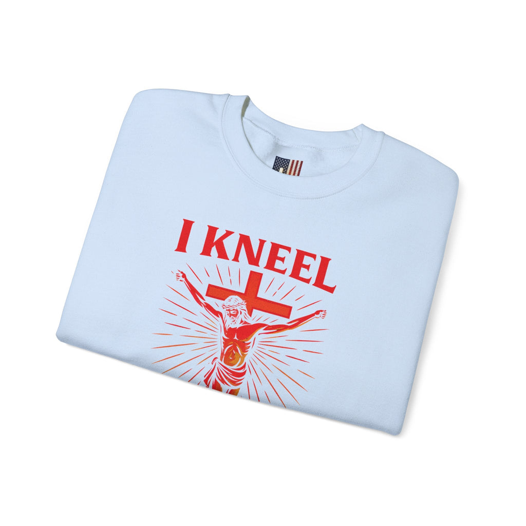 I Kneel to One Man Sweatshirt – Crucifixion Christian Sweatshirt for Unashamed Devotion & Bold Faith Printify