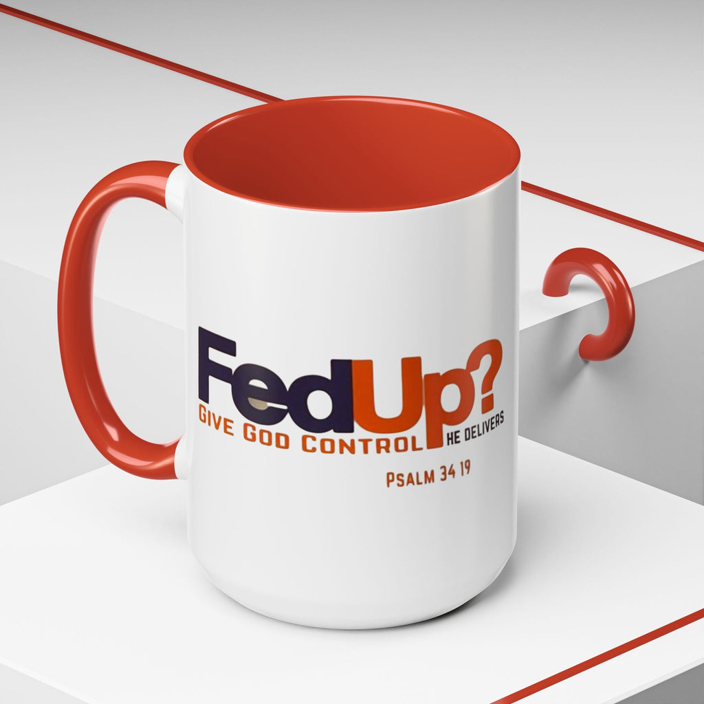 Funny Christian Coffee Mug — “Give God Control, HE Delivers” Accent Mug (11/15oz) Printify