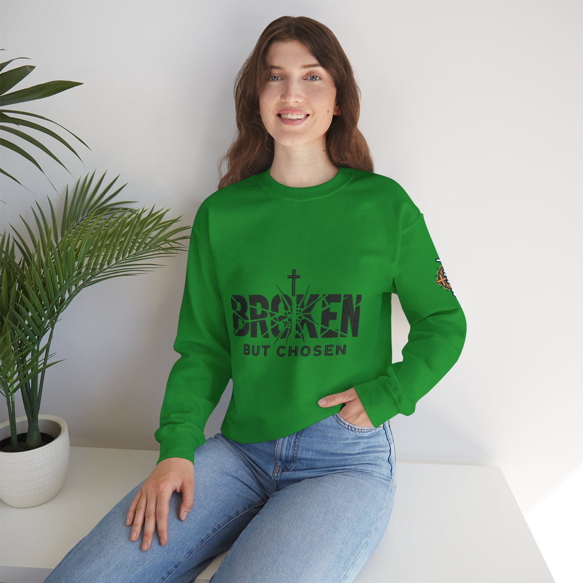 Broken But Chosen Crewneck Sweatshirt Printify