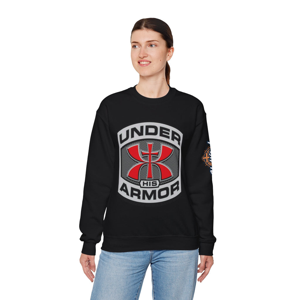 Under His Armor Crewneck Sweatshirt — Christian Faith Graphic Pullover Printify