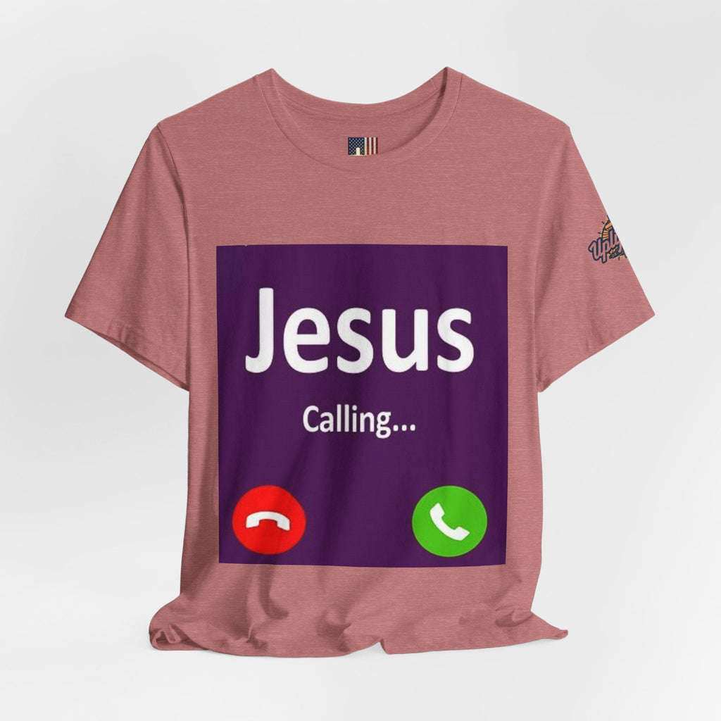 Jesus Calling T-shirt – Funny Cell Phone Screen Christian T-shirt for Divine Connection & Faith Humor Printify