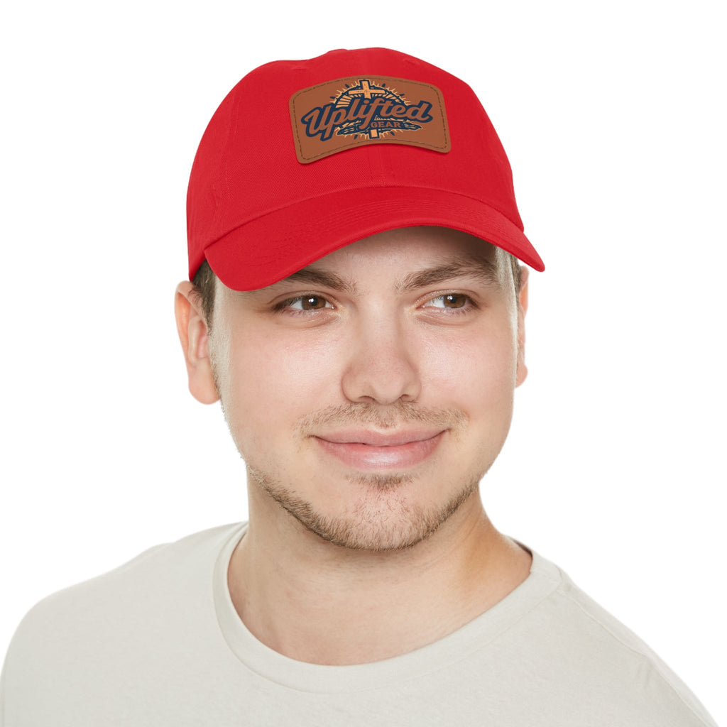 Uplifted Gear Leather Patch Dad Hat — Vintage Aviation Logo Cap Printify