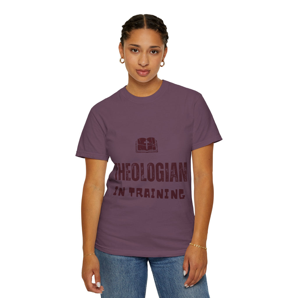 Theologian in Training T-Shirt – Open Bible & Cross Christian Tee for Faithful Learners Printify
