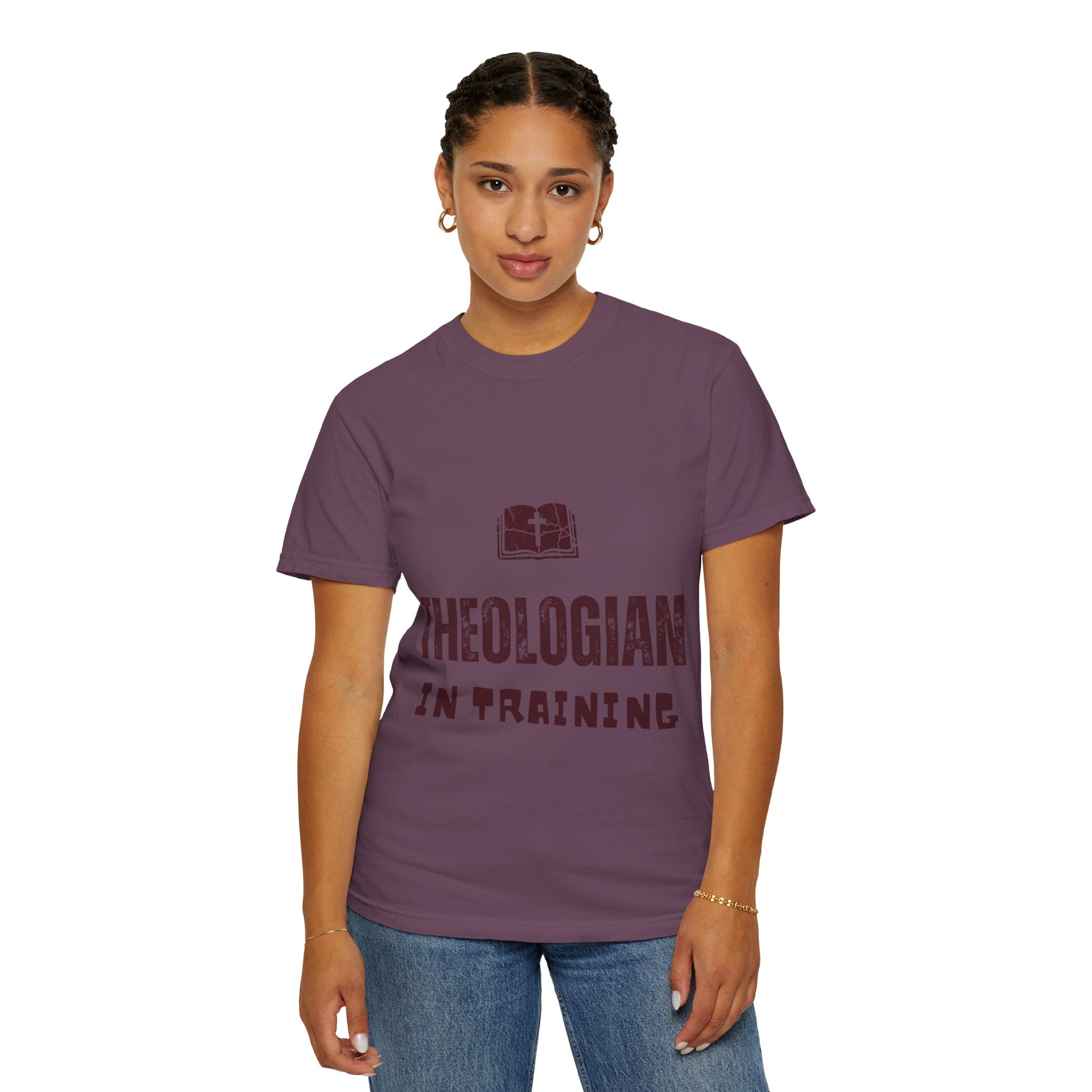 Theologian in Training T-Shirt – Open Bible & Cross Christian Tee for Faithful Learners Printify