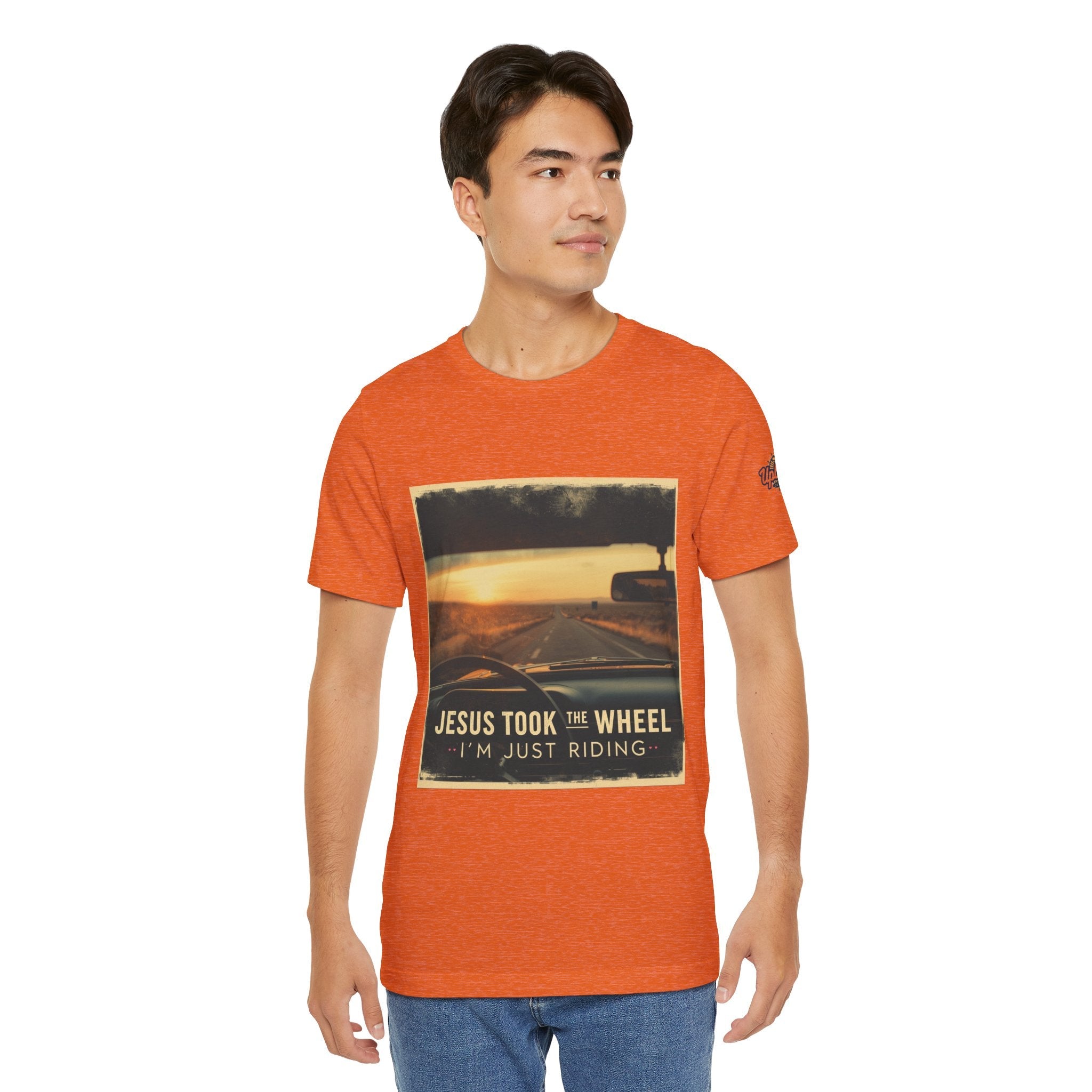 Jesus Took the Wheel I'm Just Riding T-shirt – Funny Christian Convertible Car T-shirt for Surrendered Faith & Humor Printify