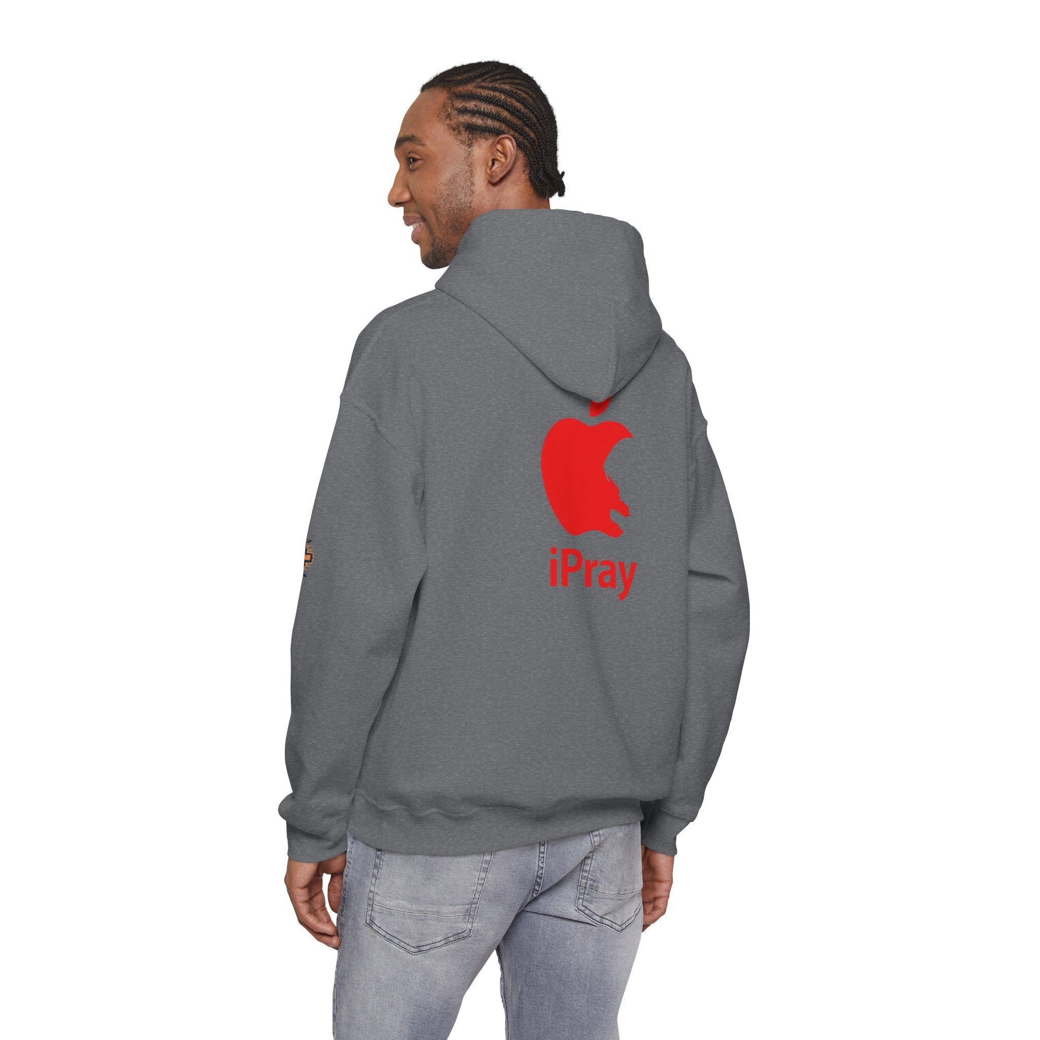 iPray Apple Logo Hoodie — Funny Christian Hoodie (Minimal Red Apple Graphic) Printify