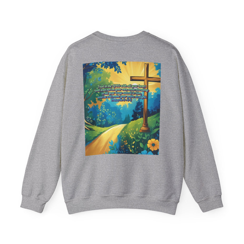Trust in The Lord Proverbs 3:5-6 Biblical Design Crewneck Sweatshirt Printify
