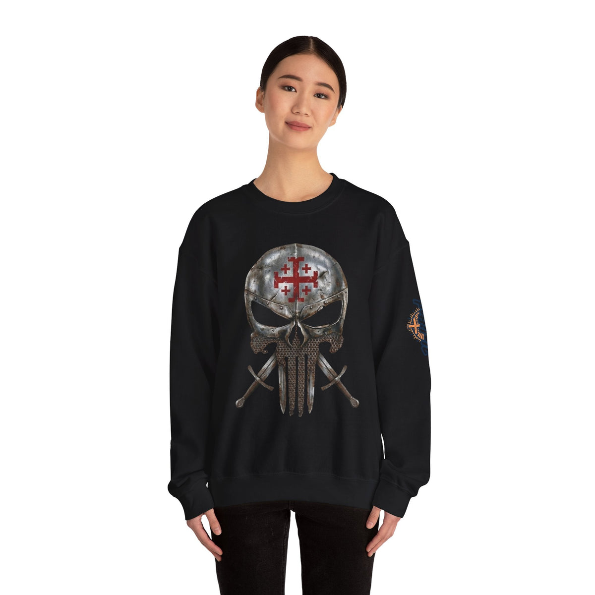 Crusader Knight Christian Skull Sweatshirt - Warrior Armor of God Sweatshirt Printify