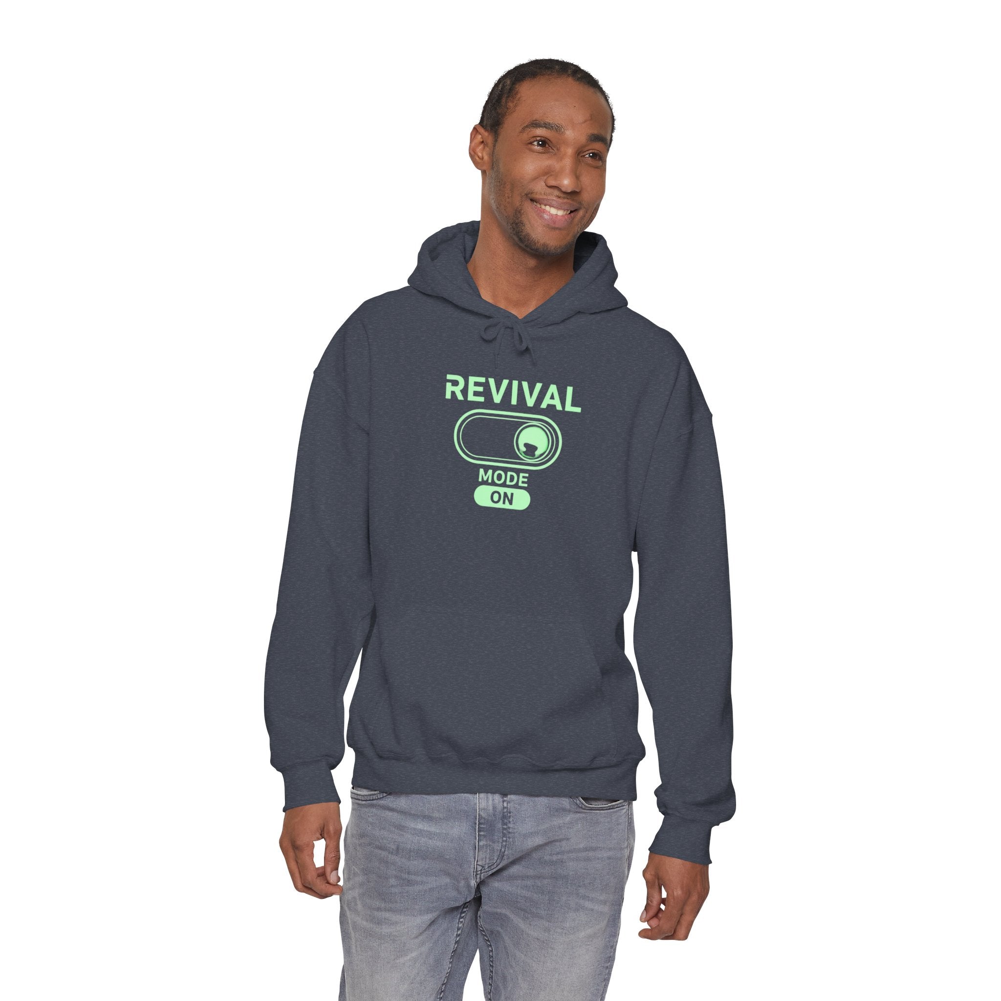 🔥 Revival Mode: ON – Christian Techwear Hoodie | Glowing Green Faith Switch | Futuristic Jesus Shirt | Activate Your Spiritual Awakening | Uplifted Gear Printify