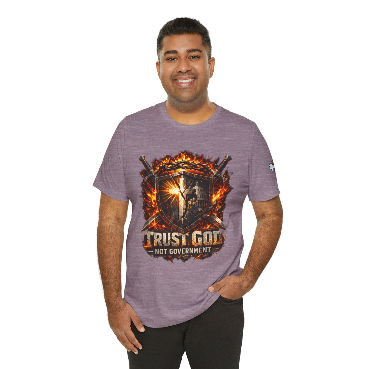 Trust God Not Government Shield Tee — Patriotic Christian Faith T-Shirt Printify