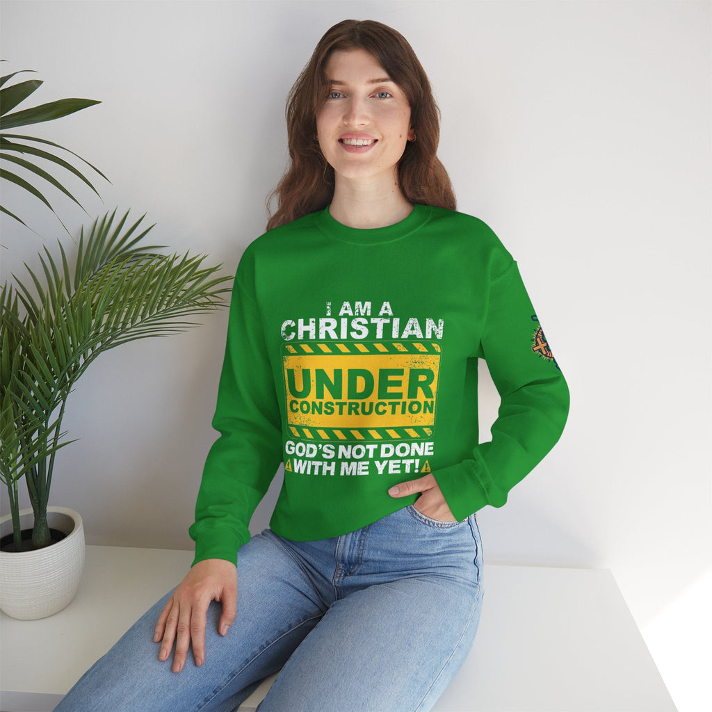 Christian Under Construction Sweatshirt | God Is Not Done With Me Yet Sweatshirt Printify