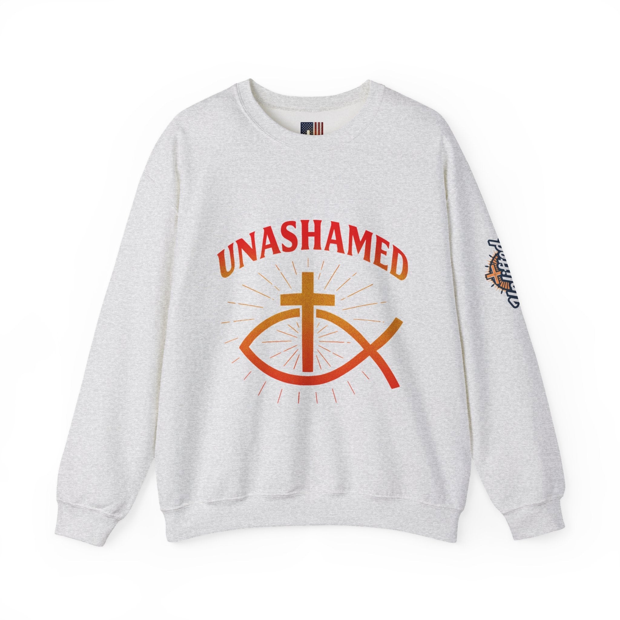 Unashamed Sweatshirt – Ichthys Jesus Fish & Cross Christian Sweatshirt for Romans 1:16 Bold Faith Printify