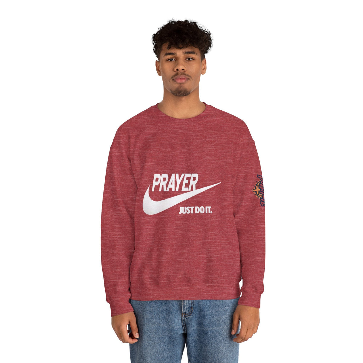 Prayer Just Do It Sweatshirt - Funny Christian Nike Parody Sweatshirt - Faith Gear Printify