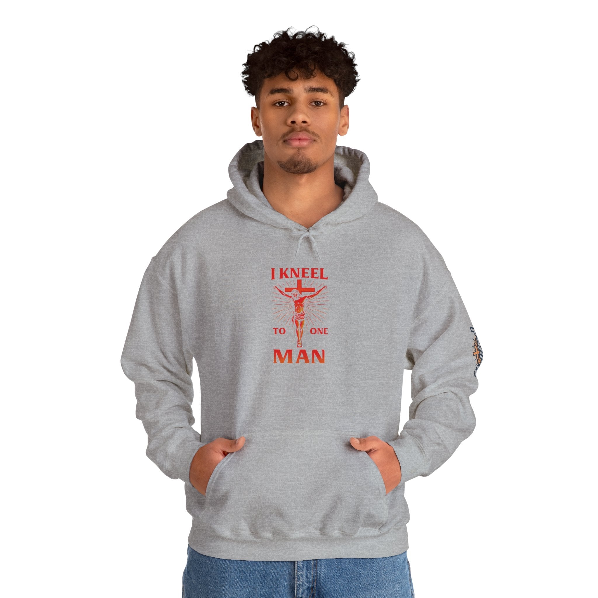 I Kneel to One Man Hoodie – Crucifixion Christian Sweatshirt for Unashamed Devotion & Bold Faith Printify