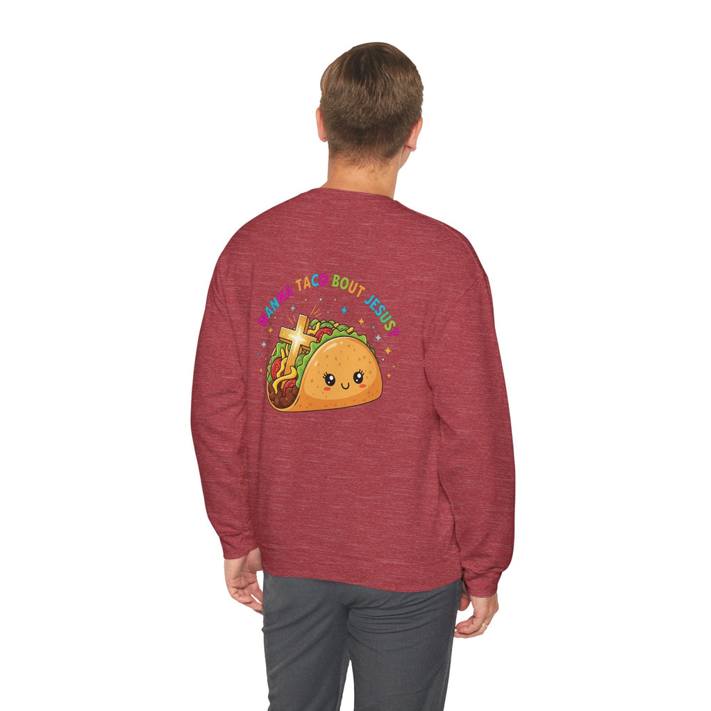 Wanna Taco 'Bout Jesus Sweatshirt – Cozy Christian Pun Sweatshirt for Faith & Fun Printify