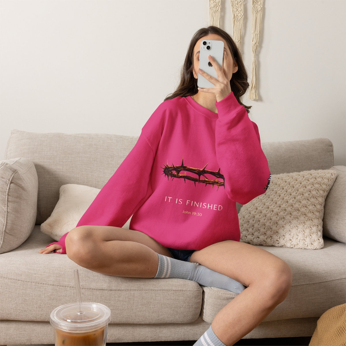 It Is Finished Crown of Thorns Sweatshirt — Christian John 19:30 Faith Sweatshirt Printify
