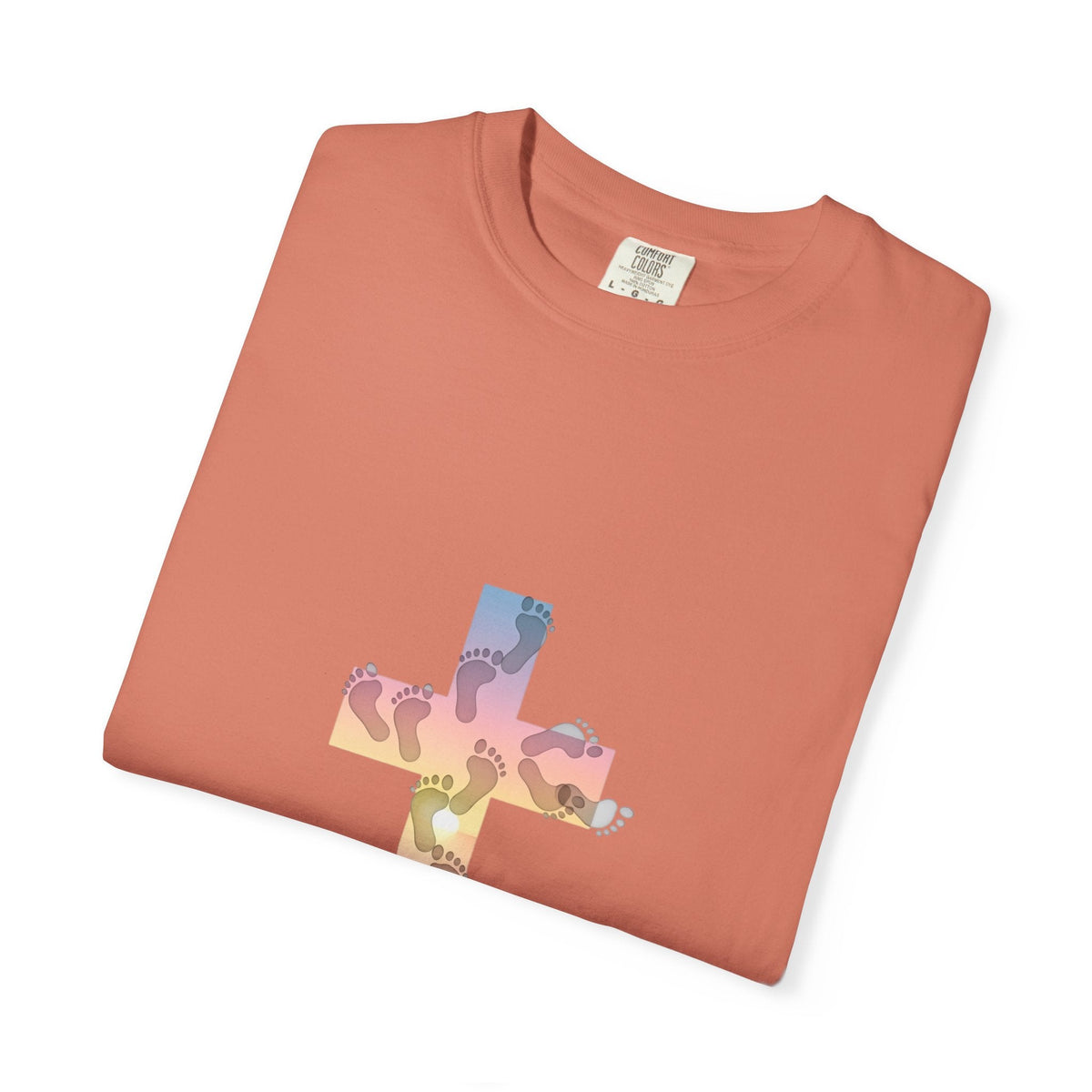 Walk by Faith T-Shirt – Cross & Footprints Christian Tee for Bold Believers Printify