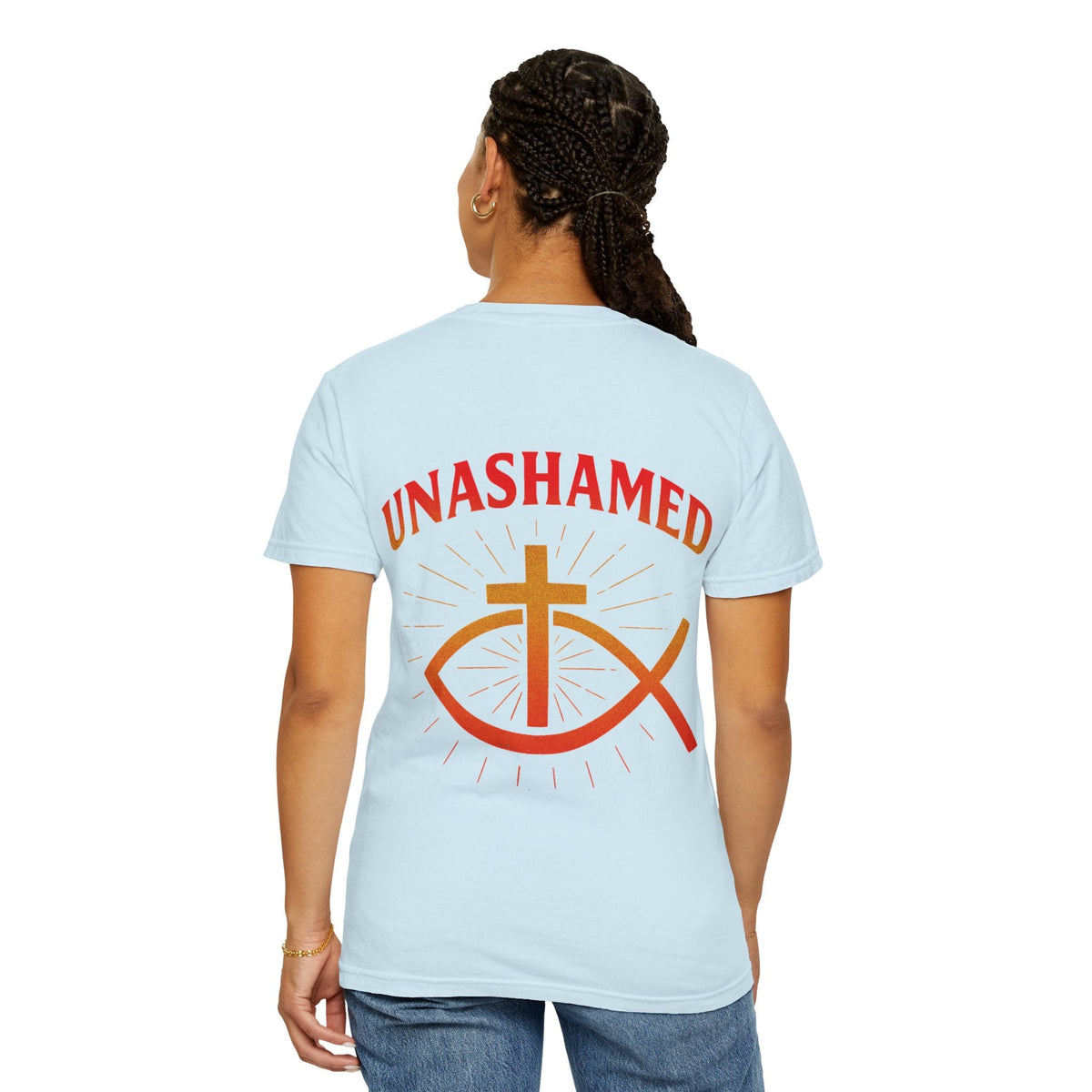 Unashamed T-shirt – Ichthys Jesus Fish & Cross Christian Sweatshirt for Romans 1:16 Bold Faith Printify